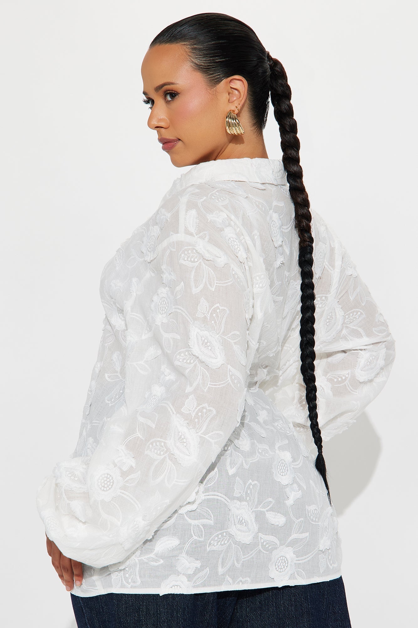Garden Chic Floral Applique Shirt - White