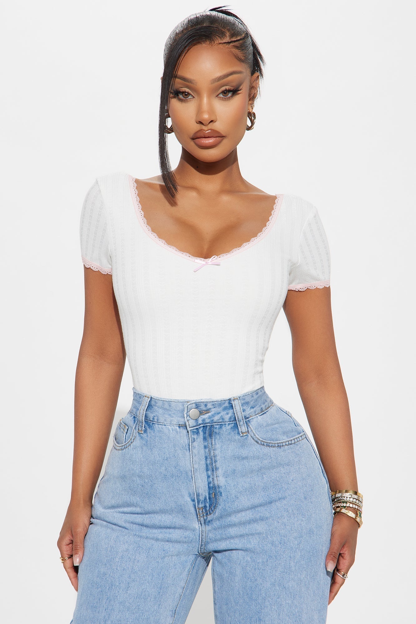 Heart Eyes For You Bodysuit - White/Pink