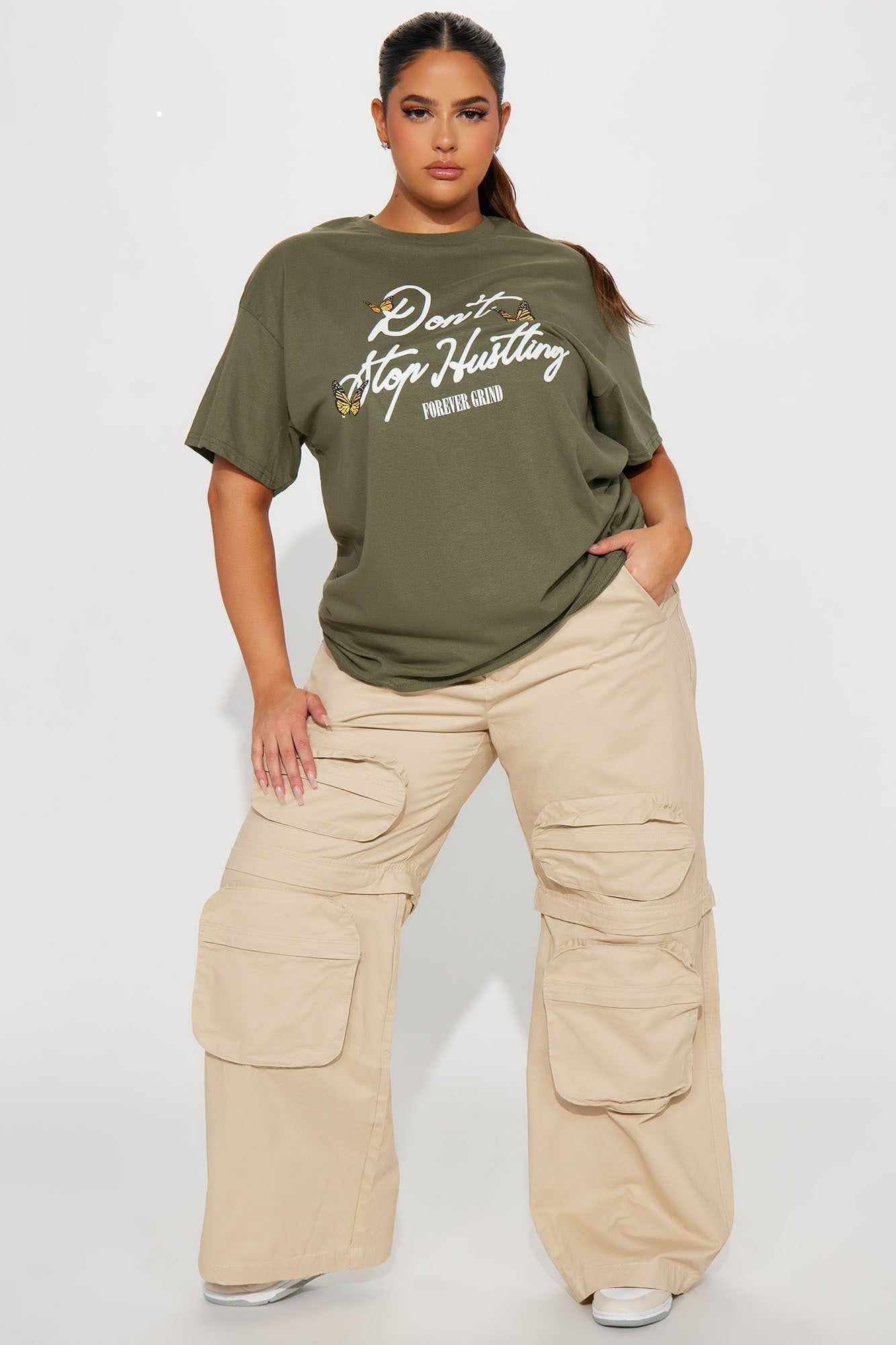 Don't Stop Hustling Graphic Tshirt - Olive