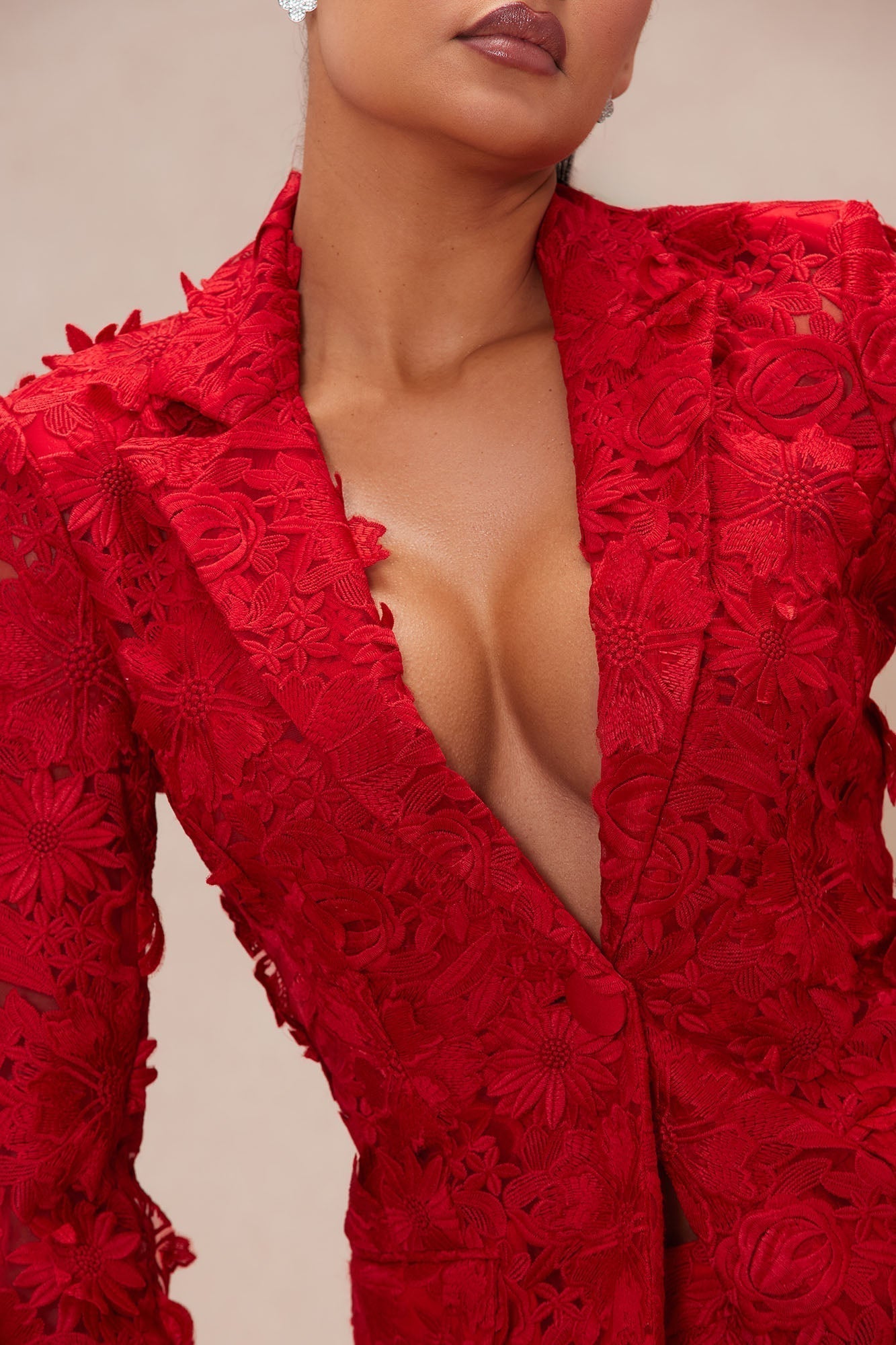 Denise Embroidered Blazer - Red
