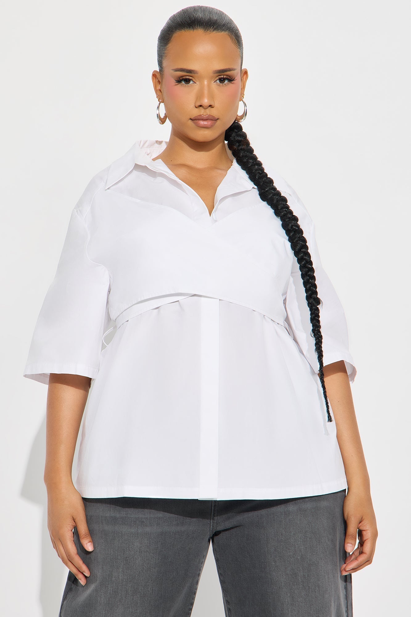Marcella Criss Cross Poplin Shirt - White