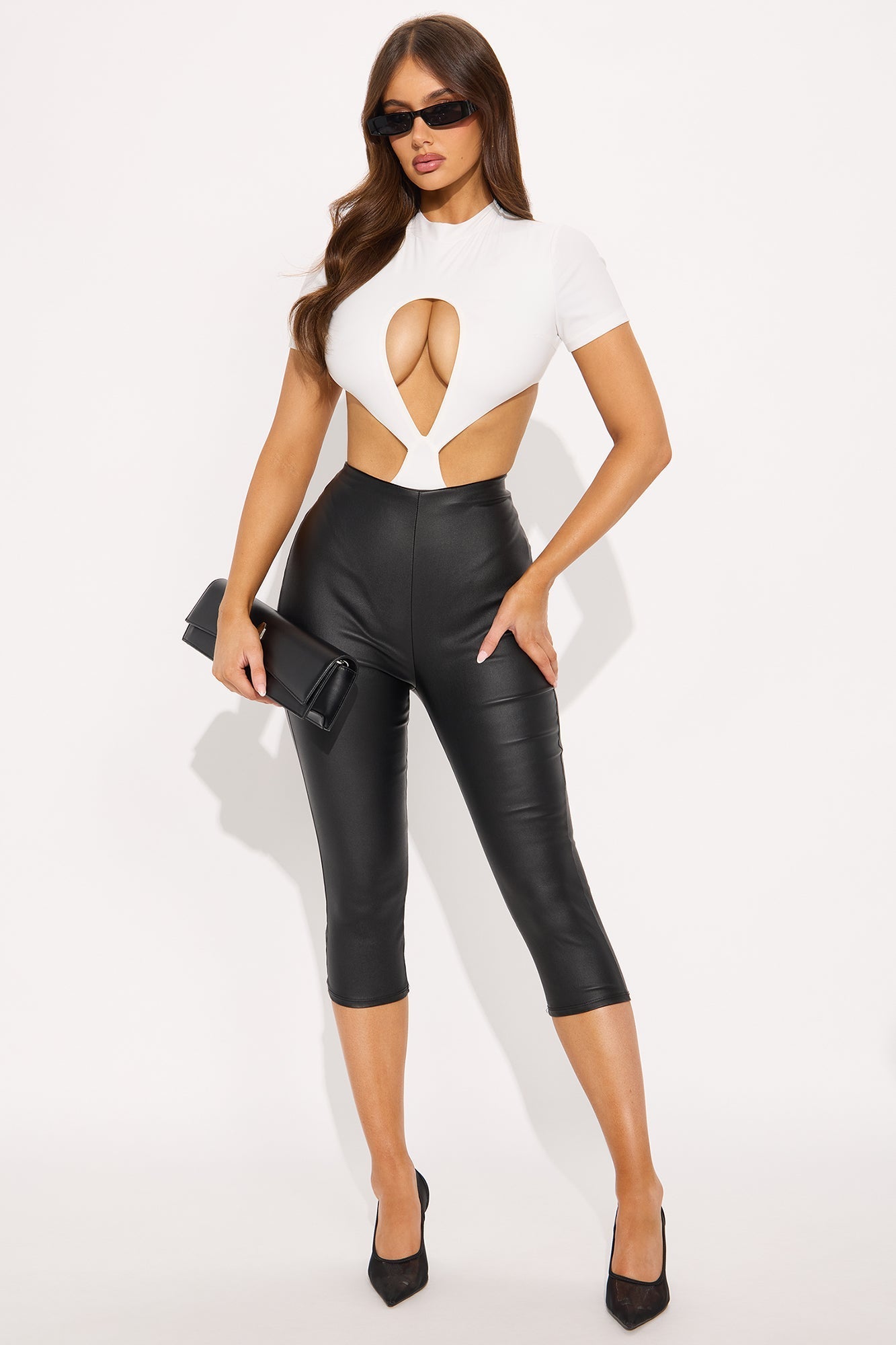 To Be Remembered Mock Neck Cut Out Bodysuit - White