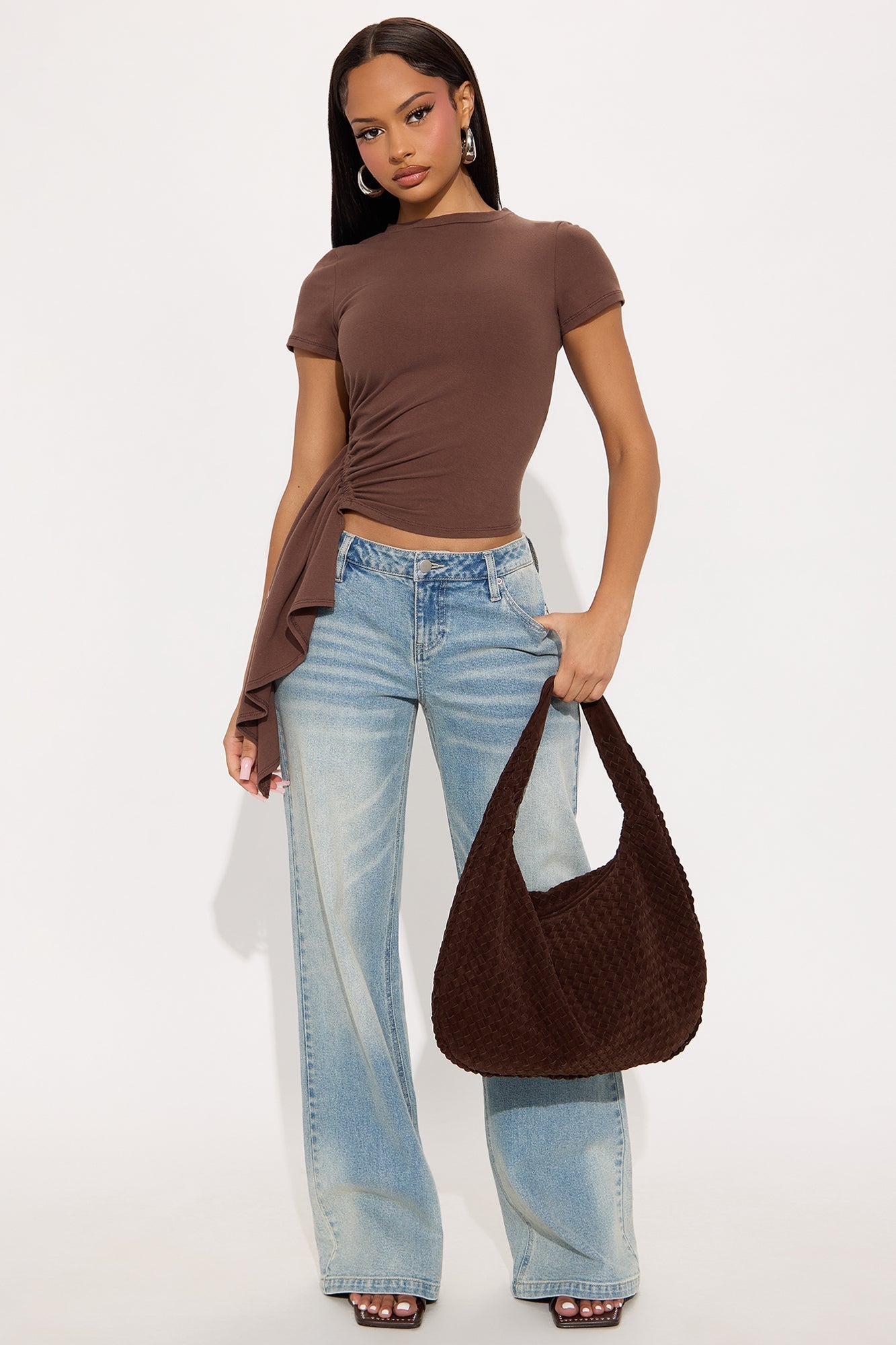 Polly Draped Short Sleeve Tshirt - Brown