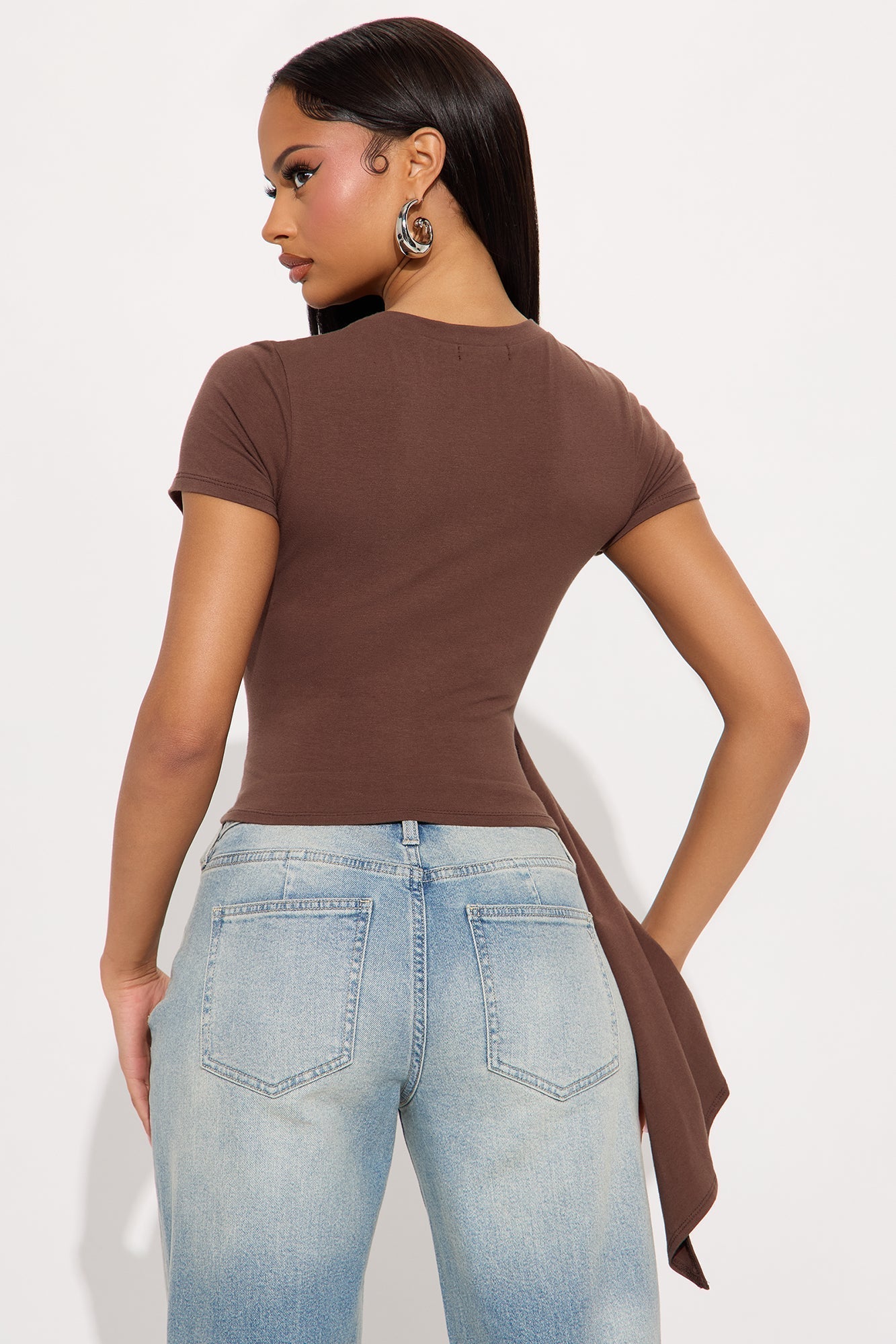 Polly Draped Short Sleeve Tshirt - Brown
