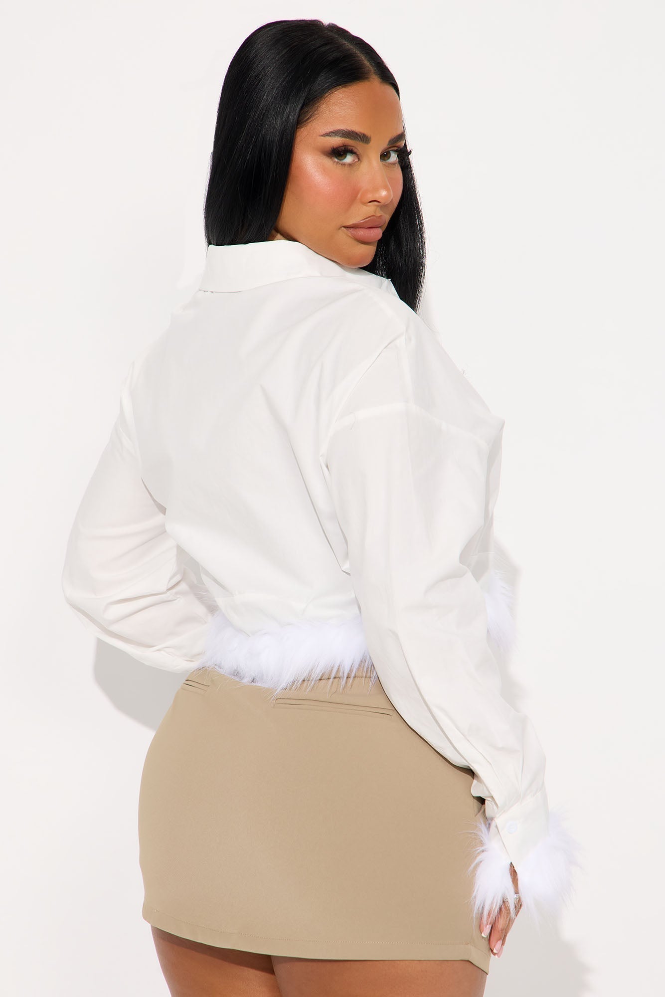 Stuck With Me Faux Fur Trim Shirt - White