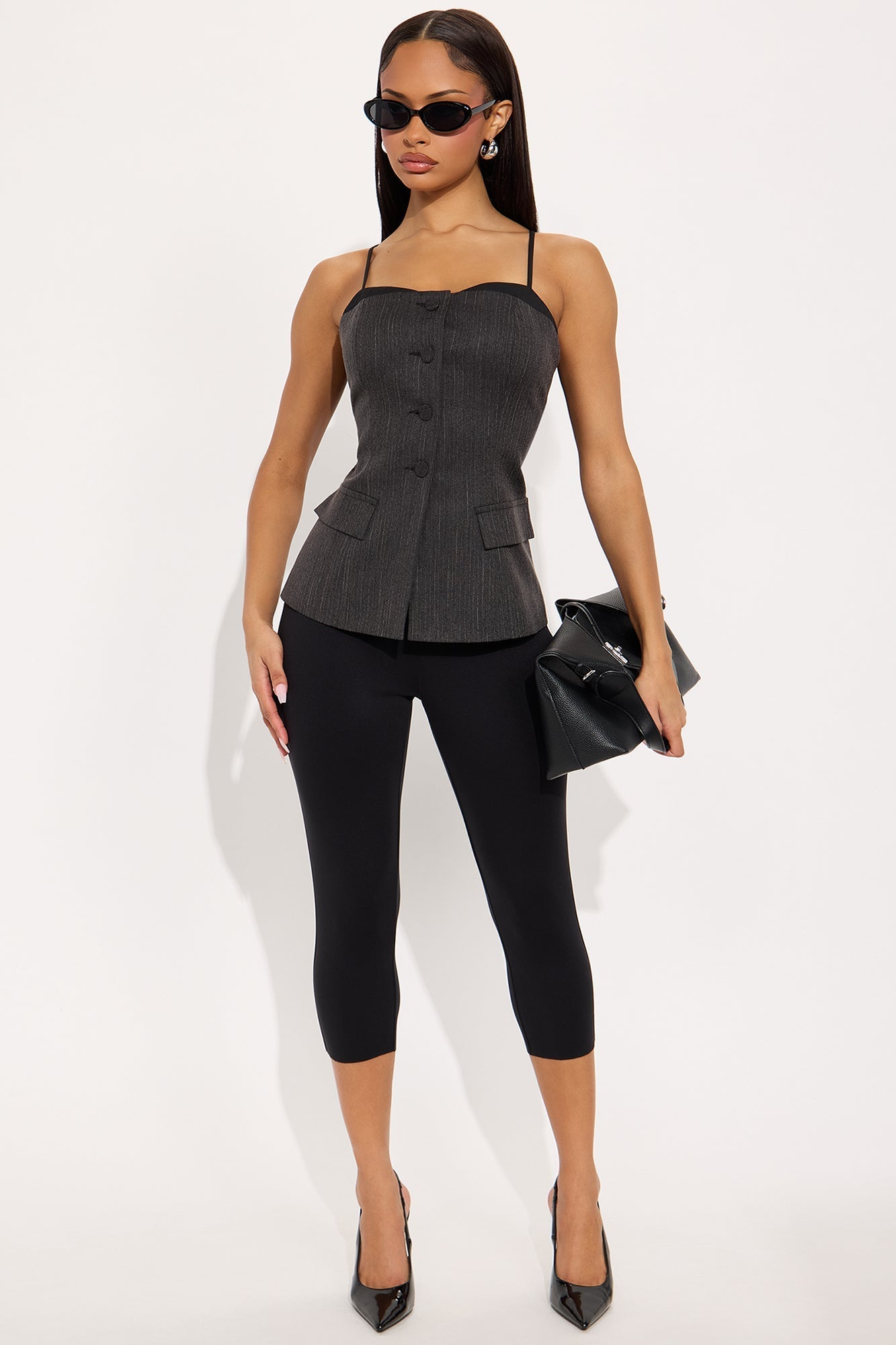 Up At Night Vest Top - Grey/combo