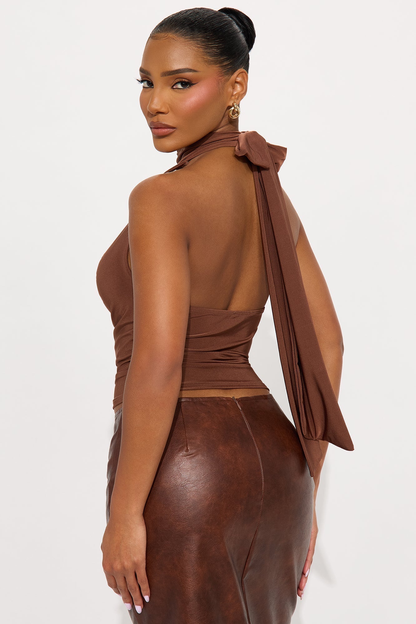 Lovisa Mock Neck Halter Top - Mocha