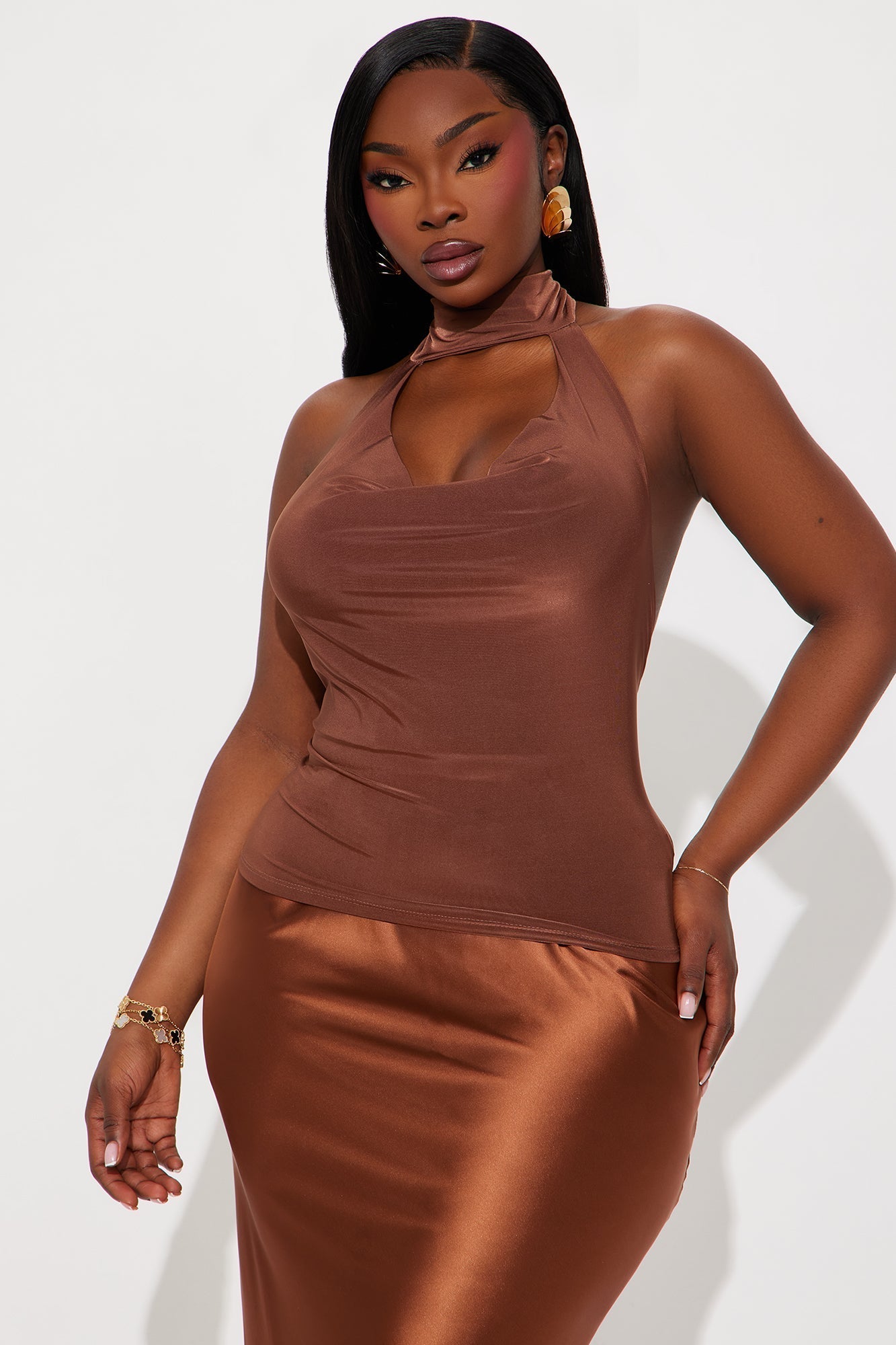 Lovisa Mock Neck Halter Top - Mocha