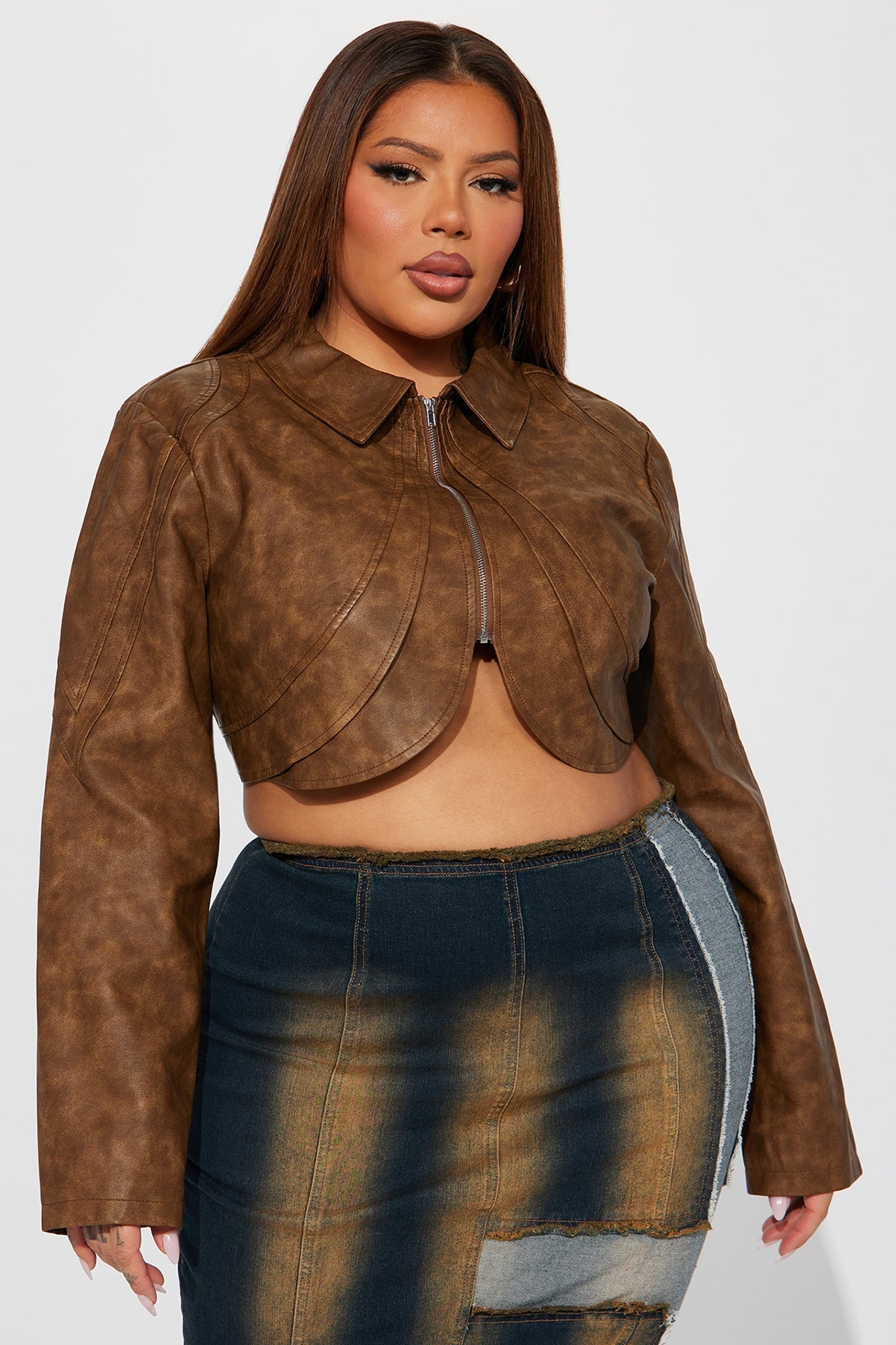 Western Swing Faux Leather Top - Brown