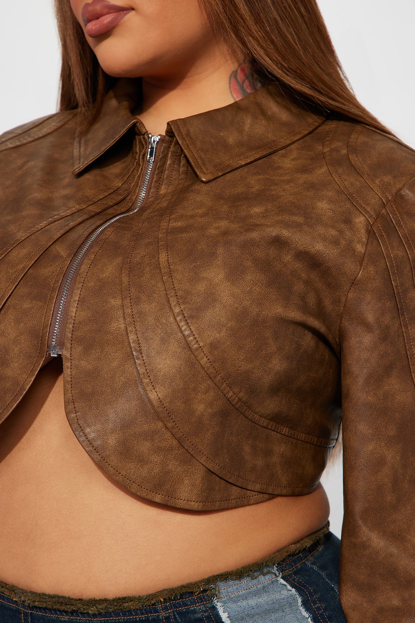Western Swing Faux Leather Top - Brown