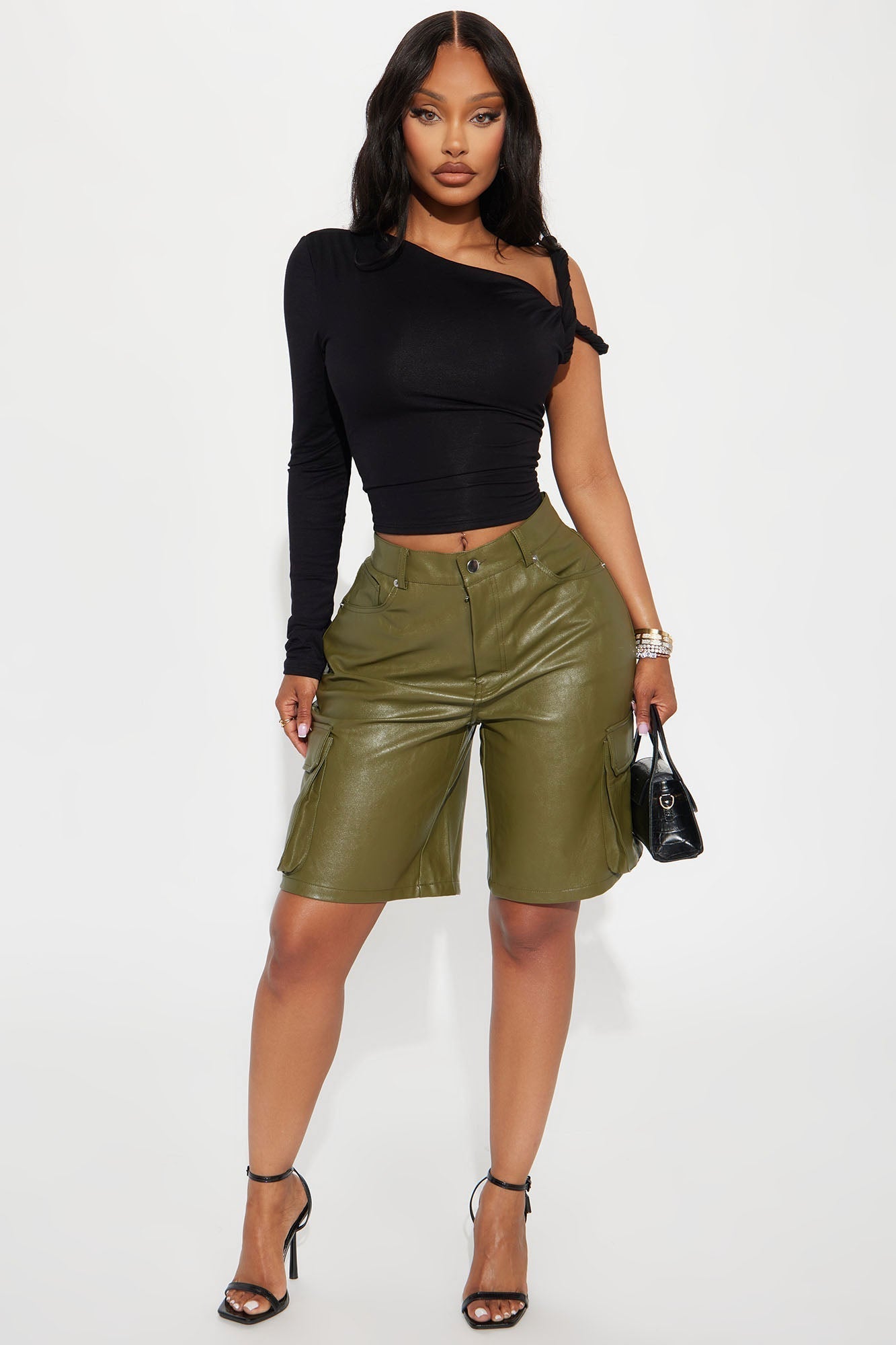 Kendra One Shoulder Long Sleeve Top - Black