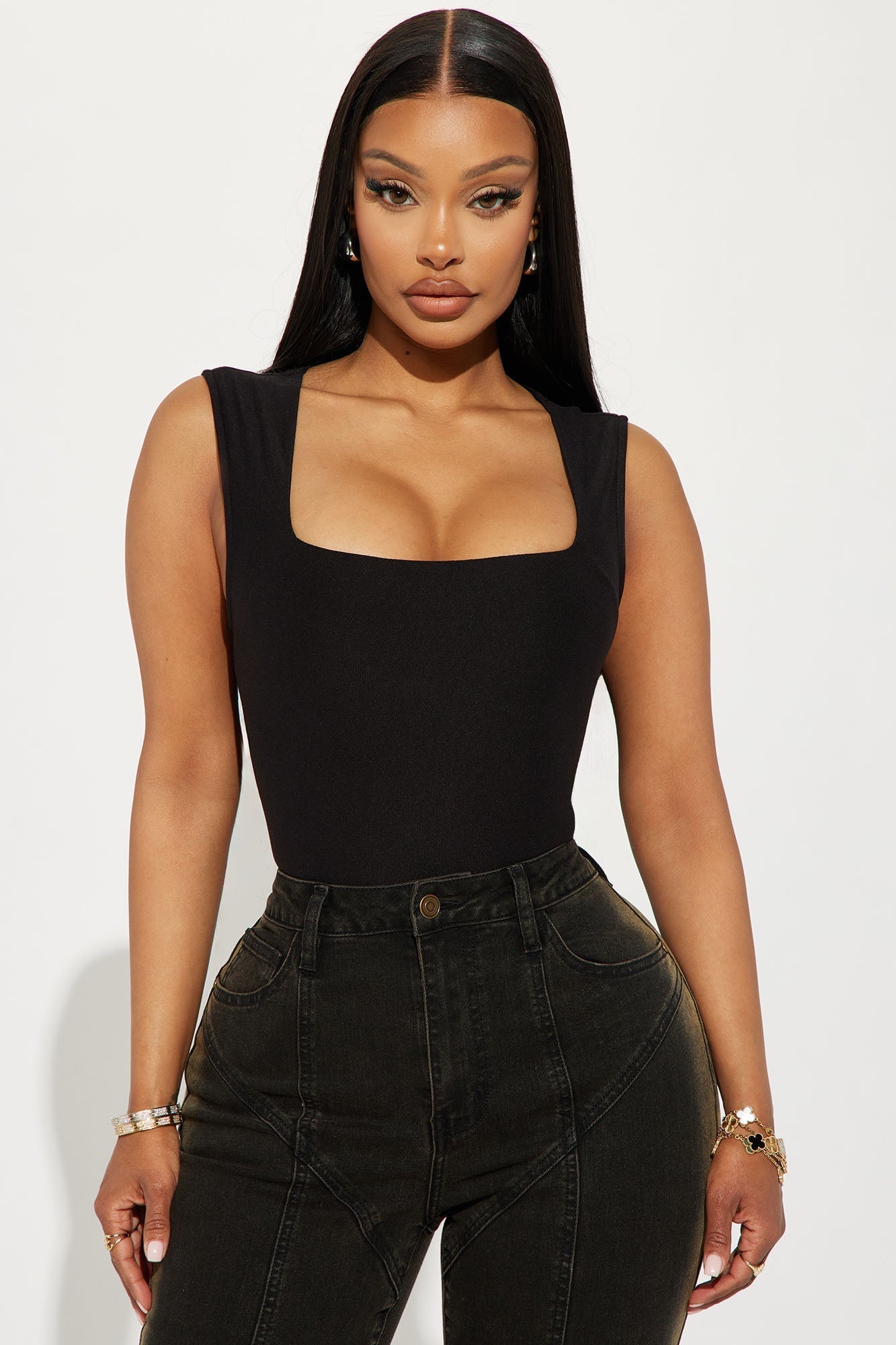 Serena Square Neck Bodysuit - Black
